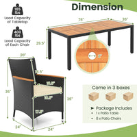 Tangkula 9 PCS Patio Dining Set for 8, Large Conversation Set with Umbrella Hole, Seat Cushion & Acacia Wood Tabletop