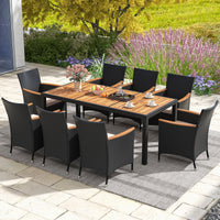 Tangkula 9 PCS Patio Dining Set for 8, Large Conversation Set with Umbrella Hole, Seat Cushion & Acacia Wood Tabletop