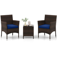 Tangkula 3 Pieces Patio Rattan Furniture Set, Outdoor Conversation Set with PE Wicker Armchairs