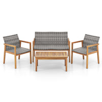Tangkula 4/8 Pieces Outdoor Furniture Set, Acacia Wood Frame Sofa Set w/Rattan Seat & Back