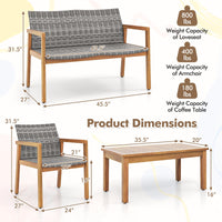 Tangkula 4/8 Pieces Outdoor Furniture Set, Acacia Wood Frame Sofa Set w/Rattan Seat & Back