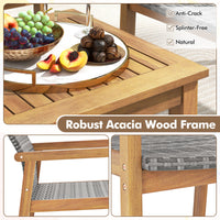 Tangkula 3 Pieces Outdoor Furniture Set, Acacia Wood Frame Sofa Set w/Rattan Seat & Back