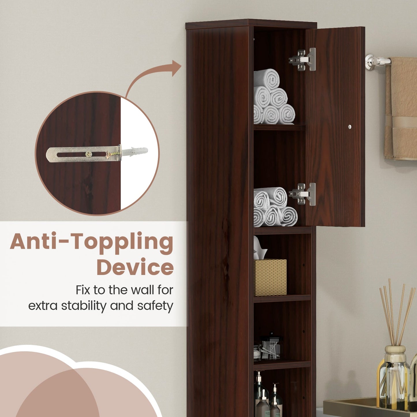 Tangkula Tall Slim Bathroom Storage Cabinet, 71" Freestanding Bathroom Cabinet Organizer