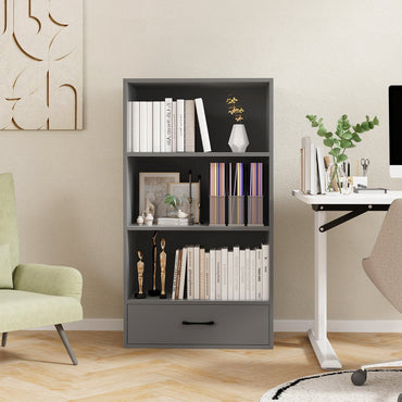 Tangkula 3 Tier Bookcase with Drawer, 48”Tall Freestanding Bookshelf