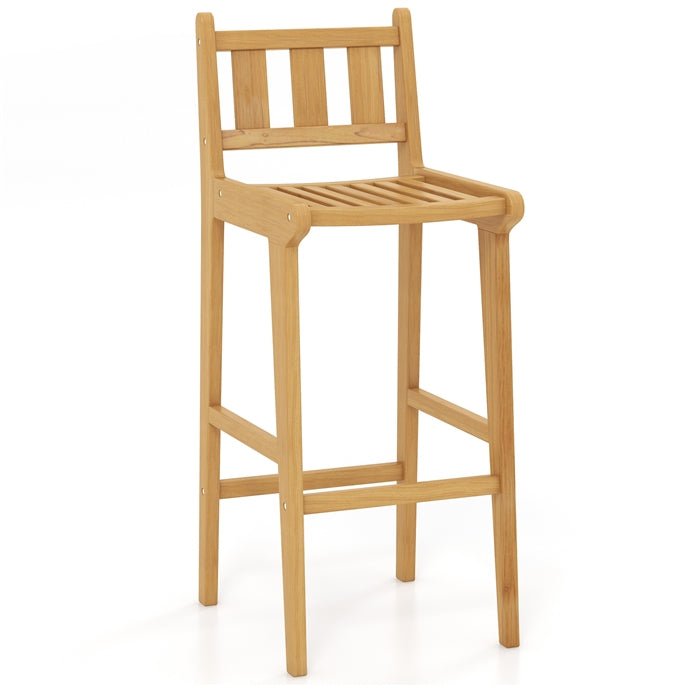 Tangkula Teak Wood Bar Stool, 30” Bar Chair with Footrest & Backrest