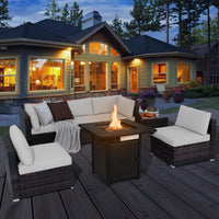 Tangkula 7 Pieces Patio Furniture Set with 28" 50000 BTU Propane Gas Fire Pit Table