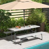 Tangkula 6 Ft Folding Picnic Table, Outdoor Picnic Table with 2 Built-in Benches, Umbrella Hole