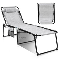 Tangkula Foldable Beach Lounge Chair for Outdoor, Reclining Chair with Removable Headrest