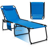 Tangkula Foldable Beach Lounge Chair for Outdoor, Reclining Chair with Removable Headrest