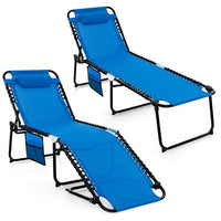 Tangkula Foldable Beach Lounge Chair for Outdoor, Reclining Chair with Removable Headrest
