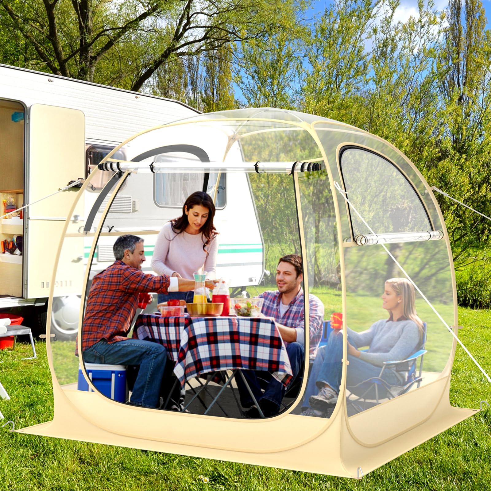 Tangkula All Weather Sports Tent for 5-6 People, Pop Up Instant Tent with Waterproof Tarp Floor