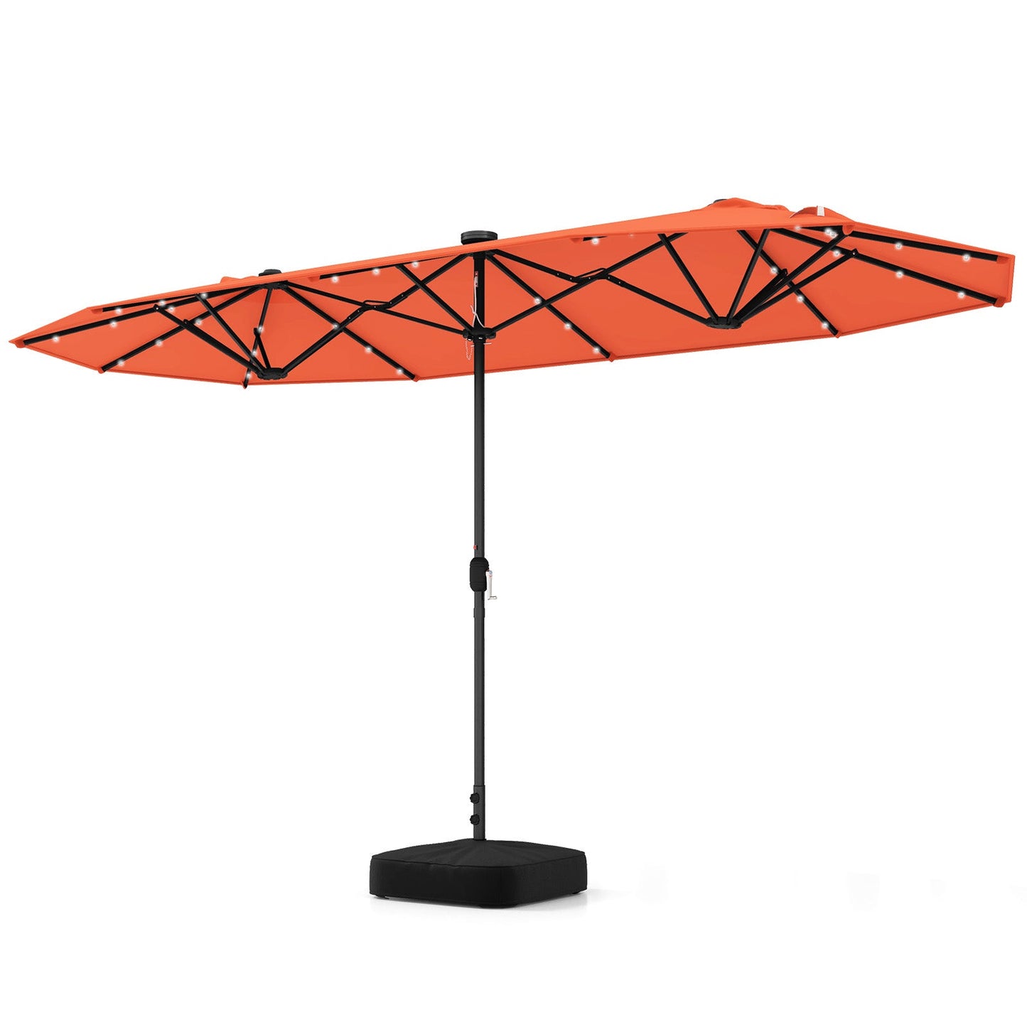 Tangkula 13FT Double-sided Patio Umbrella with Solar Lights, Large Twin Table Umbrella with Crank Handle