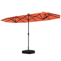 Tangkula 13FT Double-sided Patio Umbrella with Solar Lights, Large Twin Table Umbrella with Crank Handle