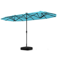 Tangkula 13FT Double-sided Patio Umbrella with Solar Lights, Large Twin Table Umbrella with Crank Handle