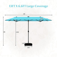 Tangkula 13FT Double-sided Patio Umbrella with Solar Lights, Large Twin Table Umbrella with Crank Handle