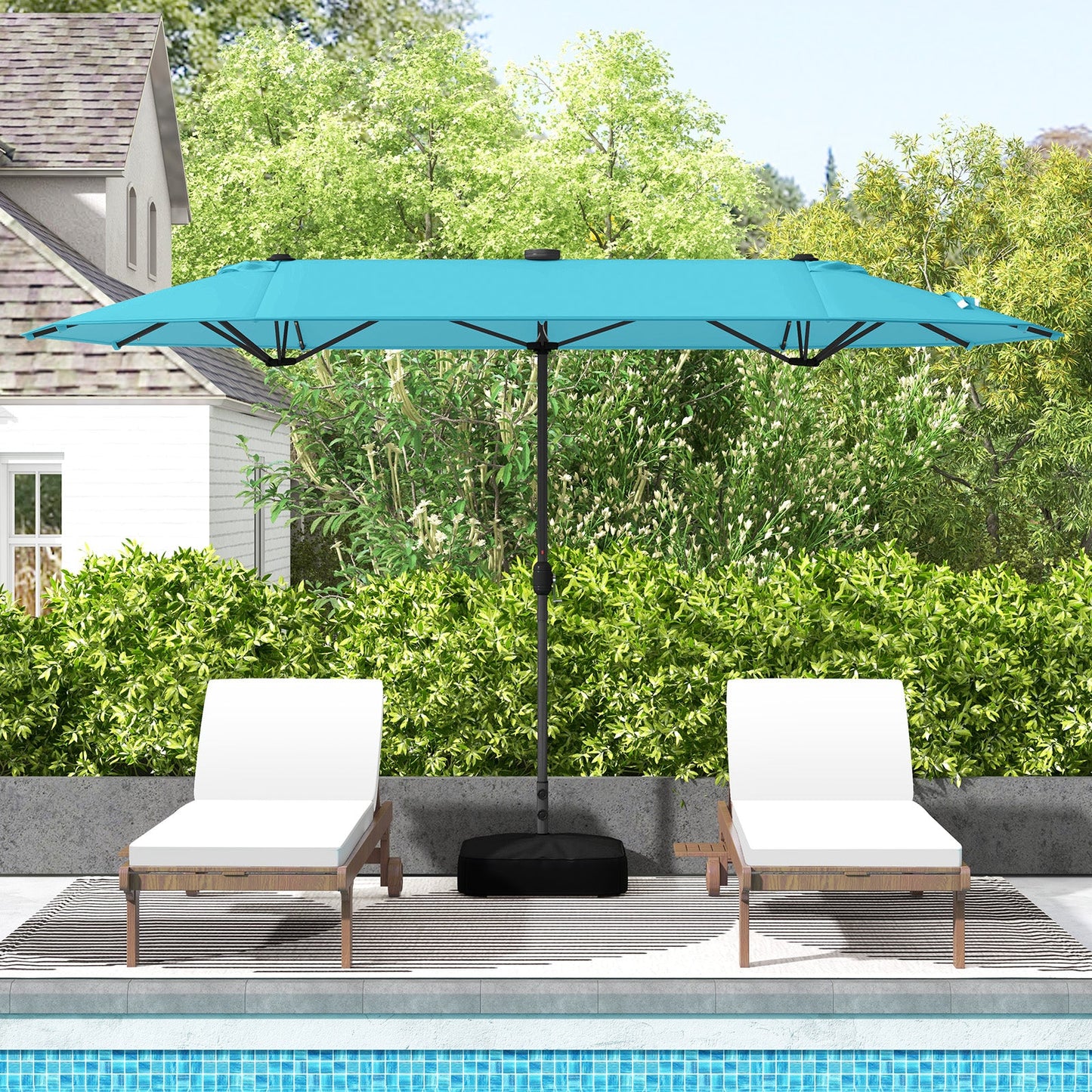 Tangkula 13FT Double-sided Patio Umbrella with Solar Lights, Large Twin Table Umbrella with Crank Handle