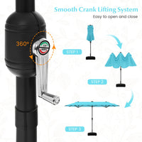 Tangkula 13FT Double-sided Patio Umbrella with Solar Lights, Large Twin Table Umbrella with Crank Handle