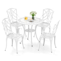 Tangkula 5 Pieces Cast Aluminum Outdoor Dining Set, Round Dining Table with 2.5” Umbrella Hole & 4 Armchairs
