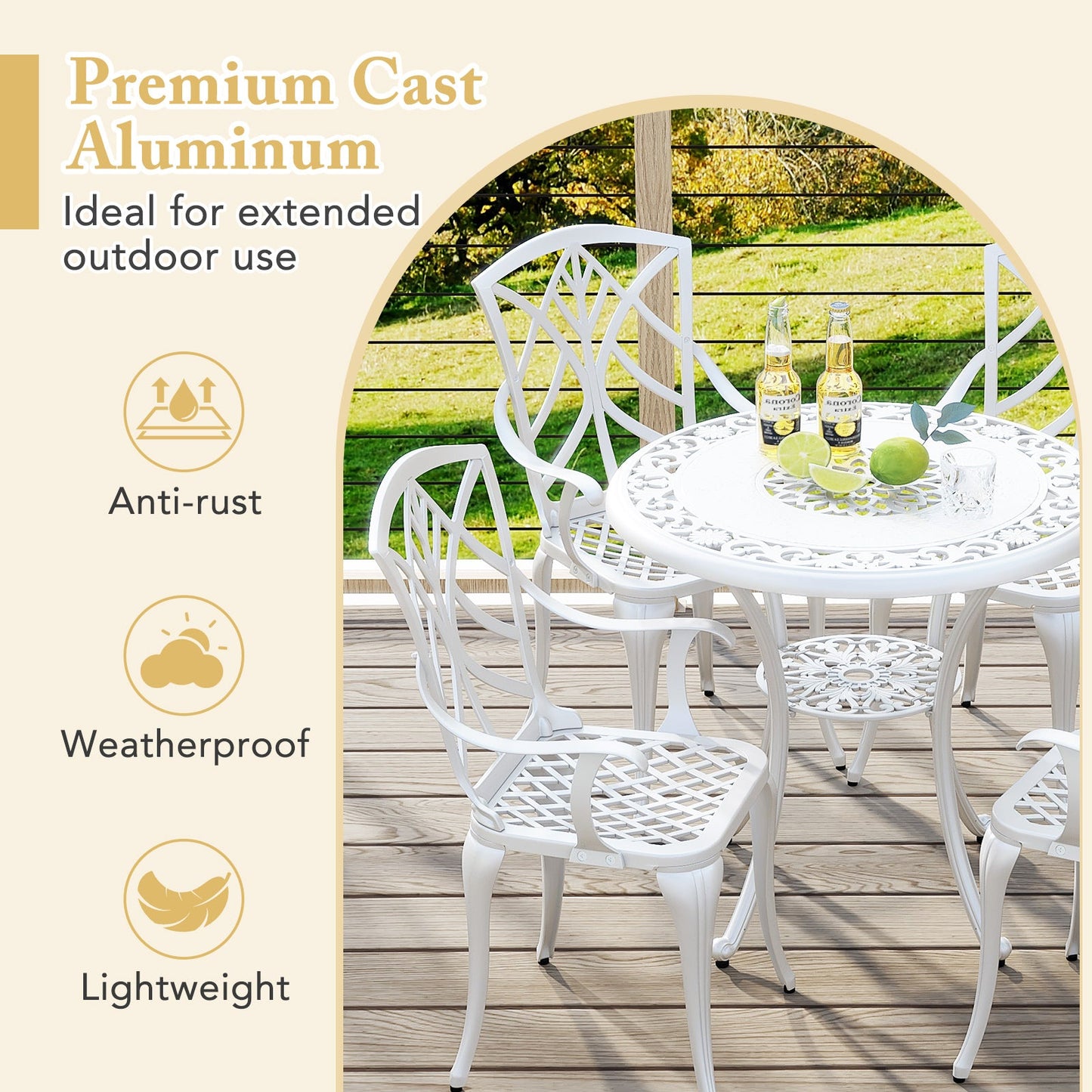 Tangkula 31.5” Cast Aluminum Patio Dining Table, Round Outdoor Bistro Table with 2” Umbrella Hole