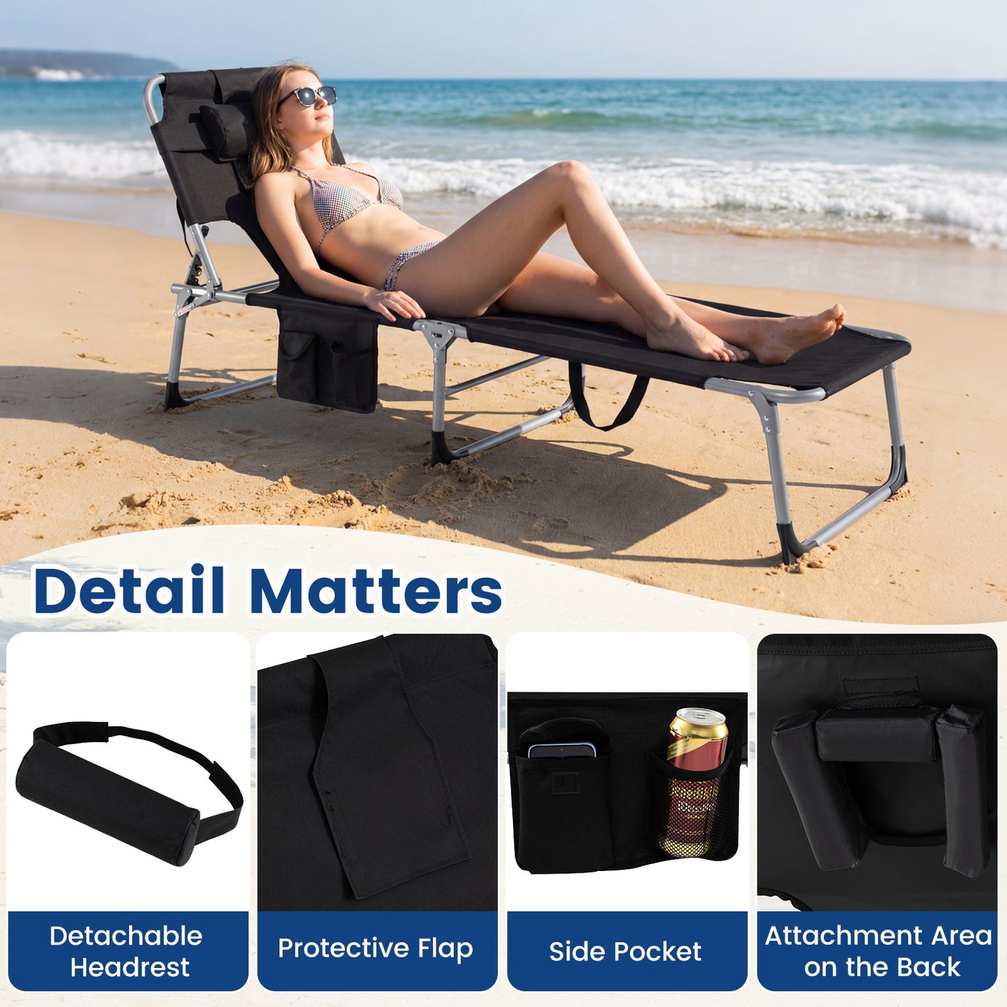 Chaise longue de plage avec trou pour le visage, pour l'extérieur au bord de la piscine