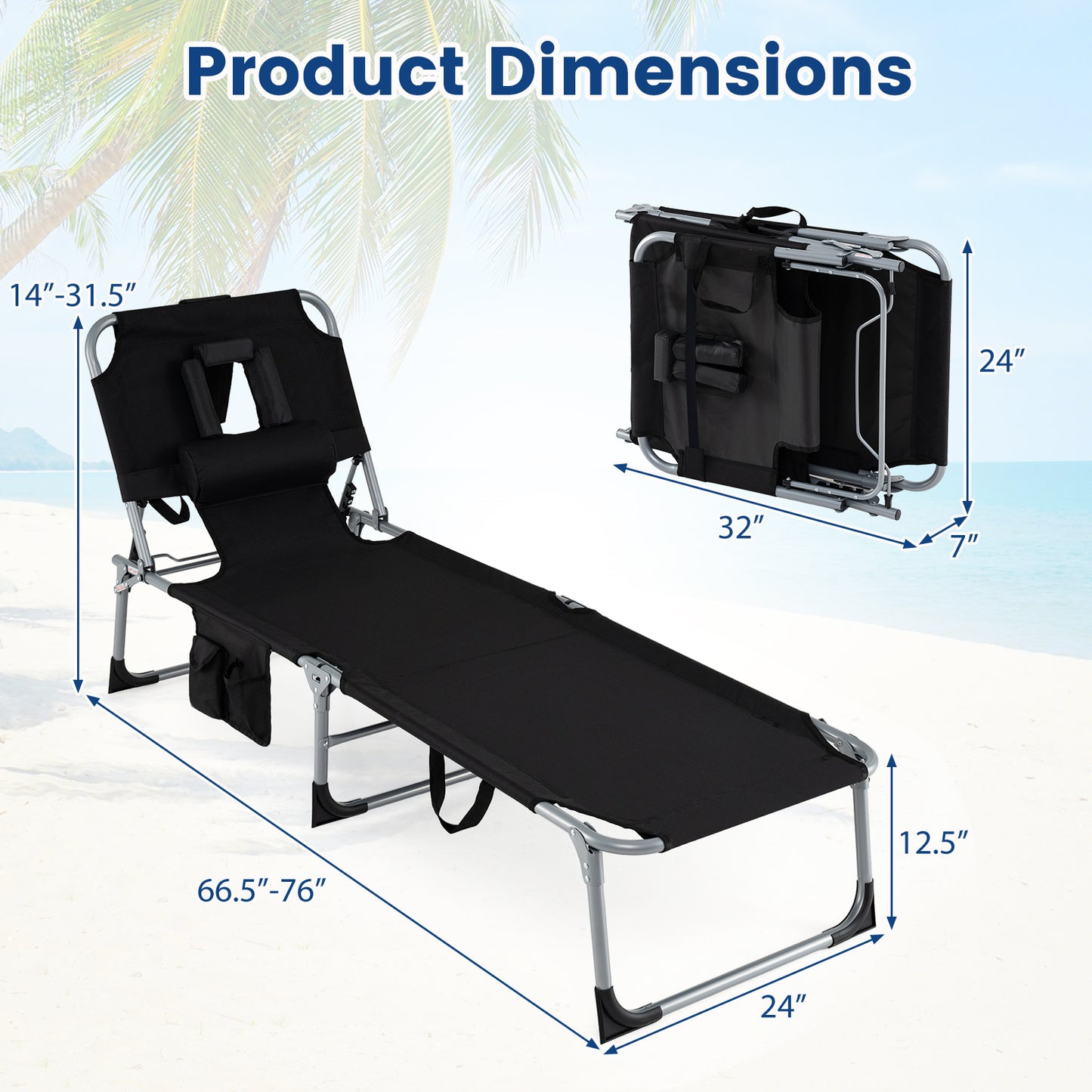 Chaise longue de plage avec trou pour le visage, pour l'extérieur au bord de la piscine