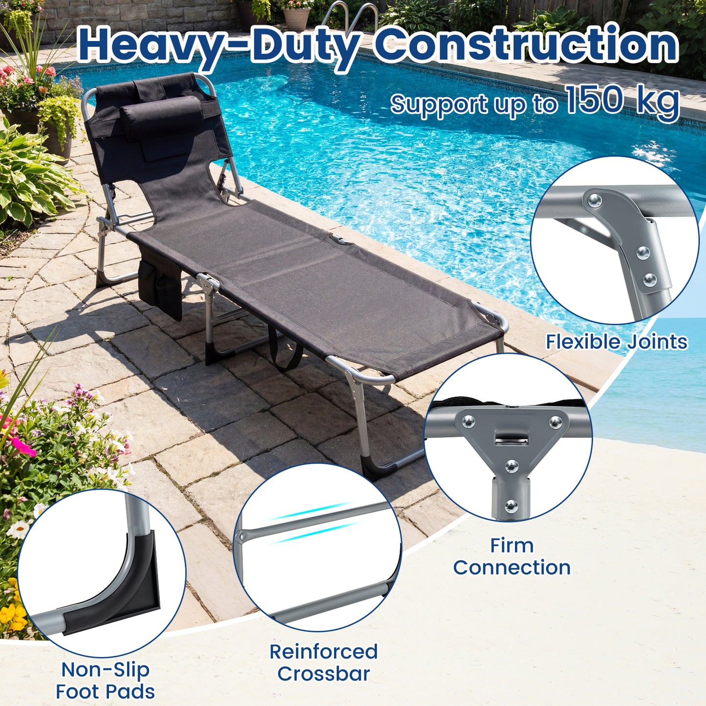 Chaise longue de plage avec trou pour le visage, pour l'extérieur au bord de la piscine