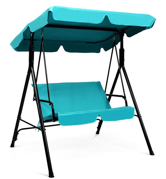 Tangkula 2-Person Patio Swing, Outdoor Yard Swing with Canopy & Cushion, Weather Resistant Steel Lounge Swing Chair