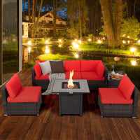 Ensemble de meubles de patio 7 pièces Tangkula avec table brasero, table brasero au propane 30 pouces 50 000 BTU
