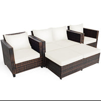 5 Pieces Patio Furniture Set, Outdoor Rattan Sofa Set w/Removable Cushions