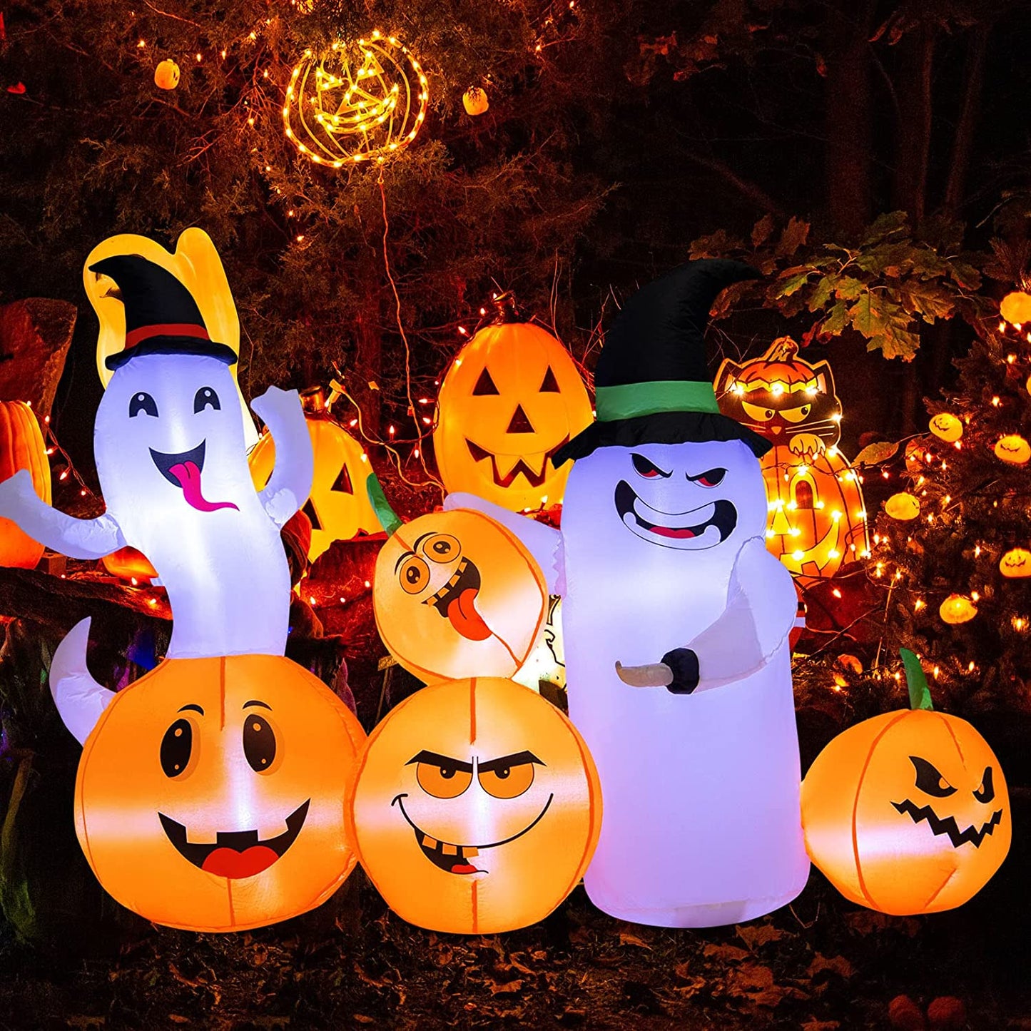 Tangkula 6 FT Tall Halloween Inflatable Ghost Decoration, Outdoor Decoration with Bright LED Lights