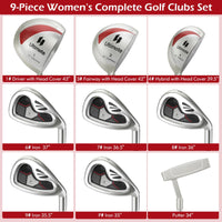 Tangkula Ensemble complet de 10 clubs de golf pour femme, main droite