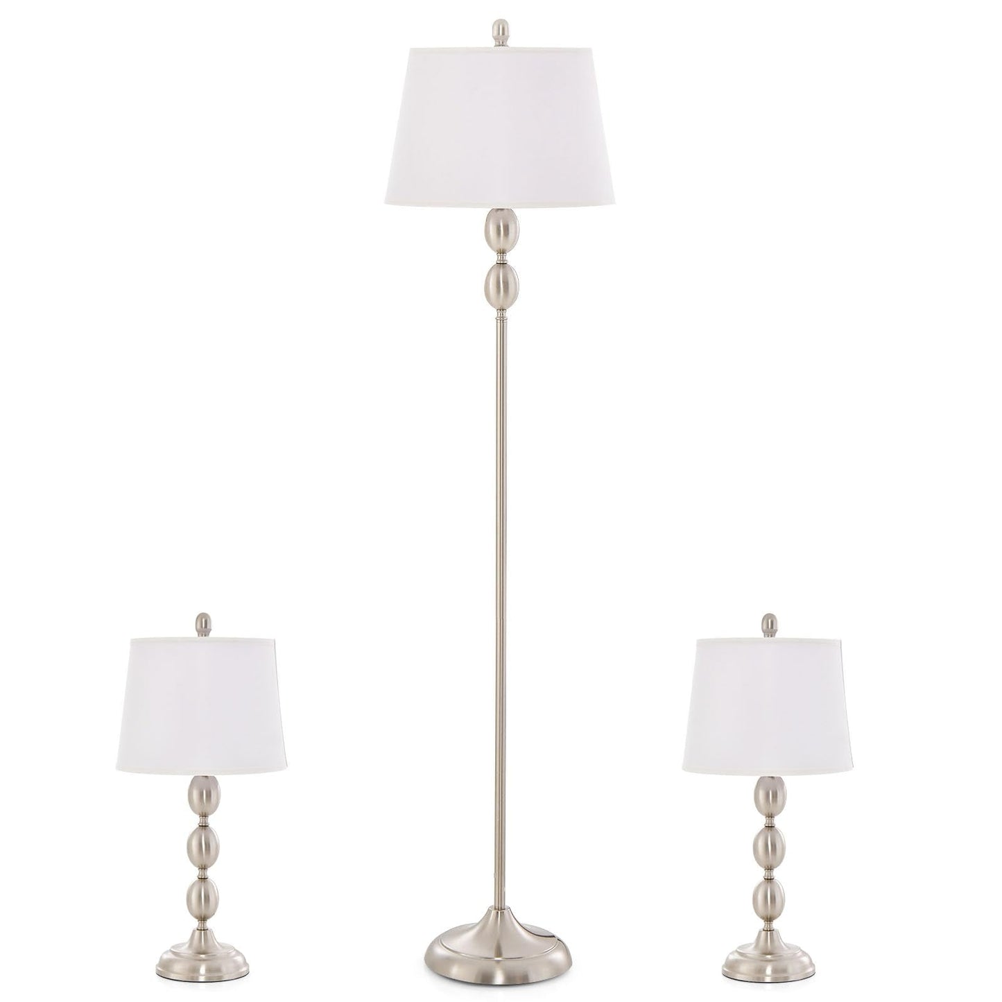 Tangkula 3-Piece Lamp Set, Floor Lamp and Table Lamp Combo Set with Metal Base and Fabric Shades