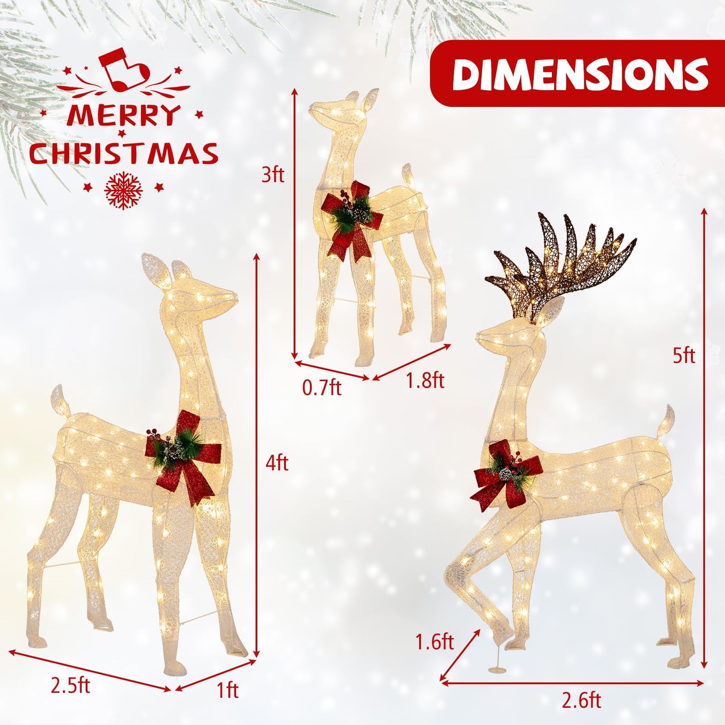 Tangkula 3 Pieces Lighted Christmas Reindeer Family, Xmas Lighted Deer Decoration with 230 Warm White LED Lights