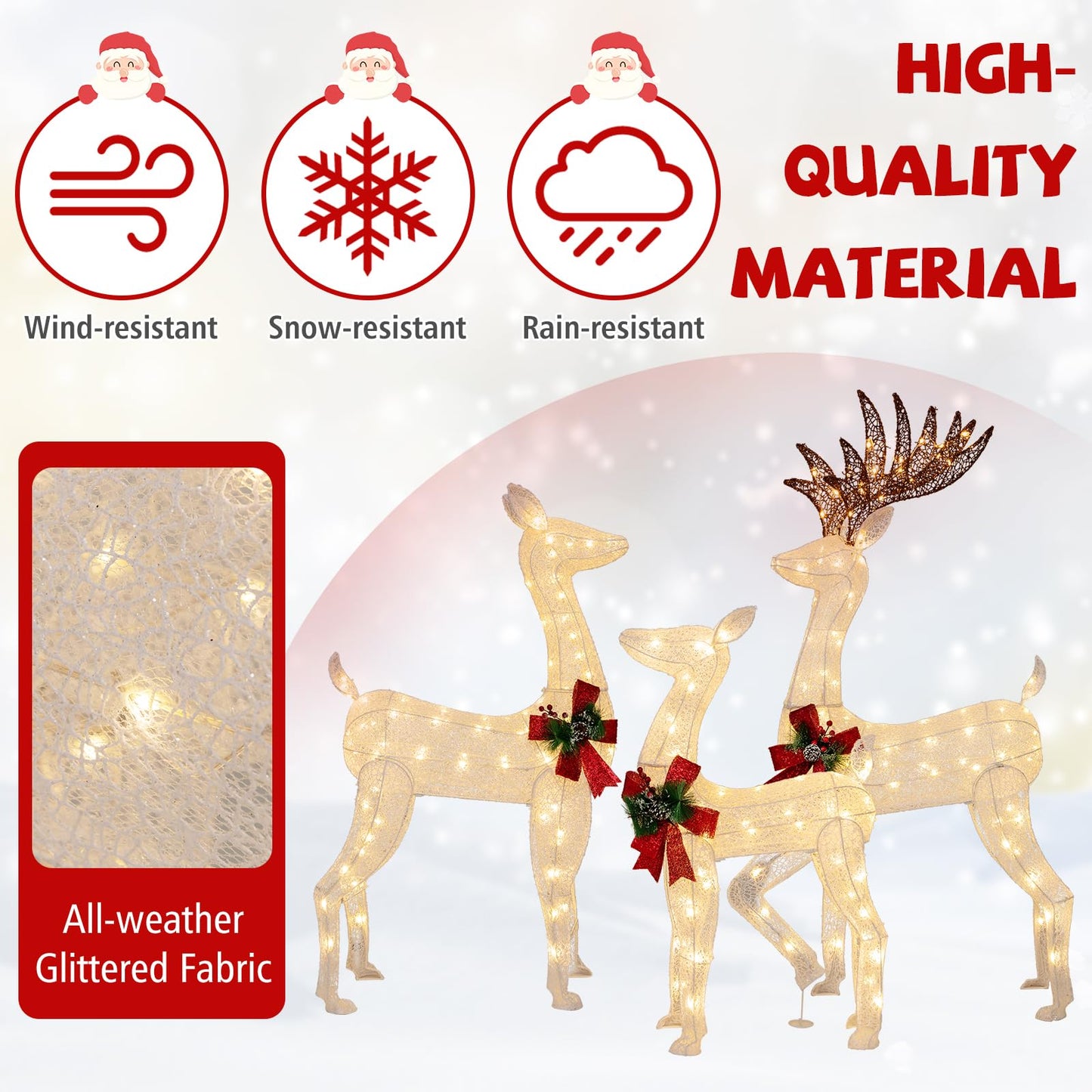 Tangkula 3 Pieces Lighted Christmas Reindeer Family, Xmas Lighted Deer Decoration with 230 Warm White LED Lights