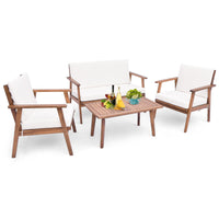 Tangkula 4 Piece Outdoor Conversation Set, Acacia Wood Sofa Set with Soft Seat & Back Cushions