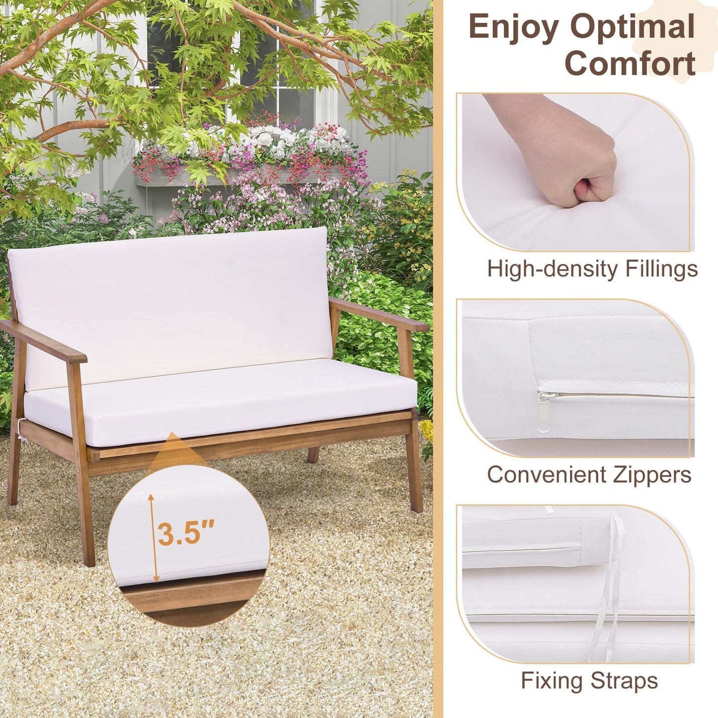 Tangkula 4 Piece Outdoor Conversation Set, Acacia Wood Sofa Set with Soft Seat & Back Cushions
