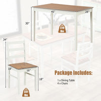 Tangkula 5-Piece Dining Table Set for 4, Farmhouse Solid Wood Dinette Set w/Rubber Wood Legs
