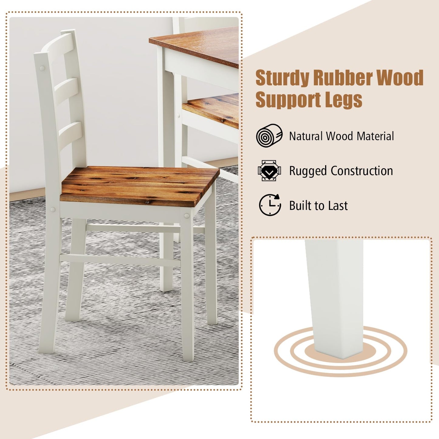 Tangkula 5-Piece Dining Table Set for 4, Farmhouse Solid Wood Dinette Set w/Rubber Wood Legs