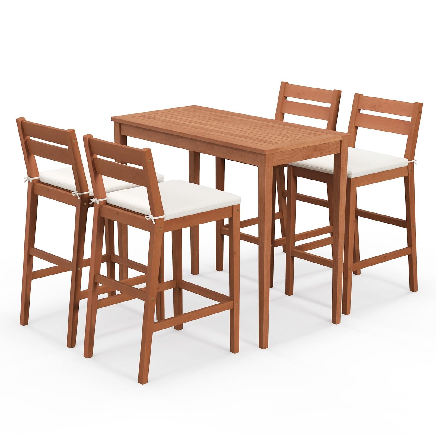 Tangkula Ensemble de Bar d'Extérieur 5 Pièces en Bois d'Eucalyptus