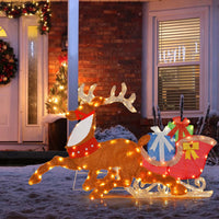 Tangkula 5.6 FT Lighted Christmas Reindeer with Sleigh Decoration