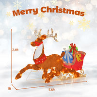Tangkula 5.6 FT Lighted Christmas Reindeer with Sleigh Decoration