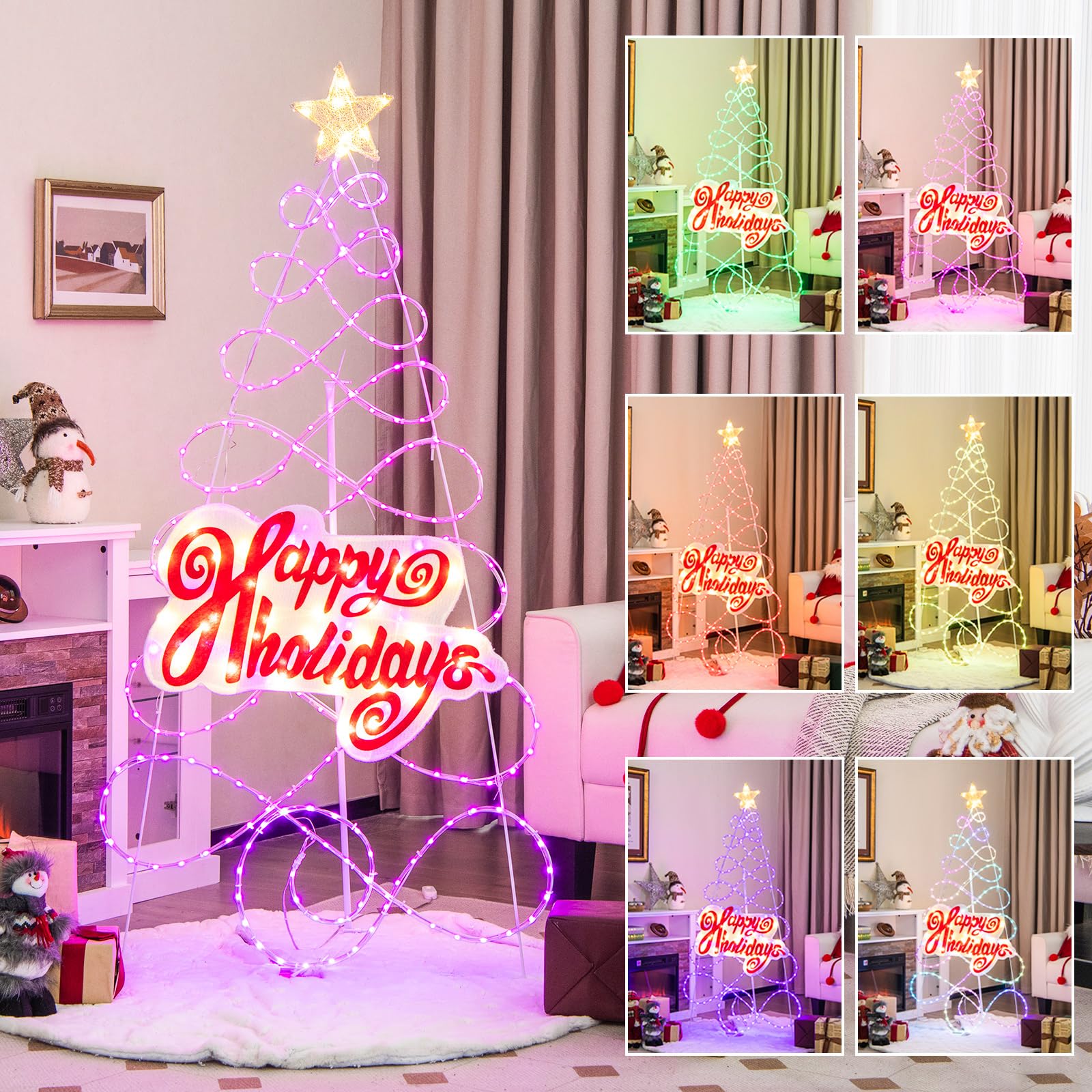Tangkula 5.6 FT Multi-Color Changing Lighted Christmas Tree Neon Sign