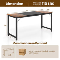 Tangkula 63” x 24” Conference Table, Meeting Table with Metal Frame & Adjustable Foot Pads