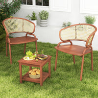 Tangkula Patio Side Table, Double-Tier Acacia Wood End Table
