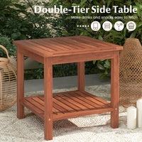 Tangkula Patio Side Table, Double-Tier Acacia Wood End Table