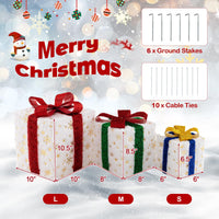 Tangkula Set of 3 Christmas Lighted Gift Boxes, Pre-lit Christmas Decoration with 48 Bright Warm Lights