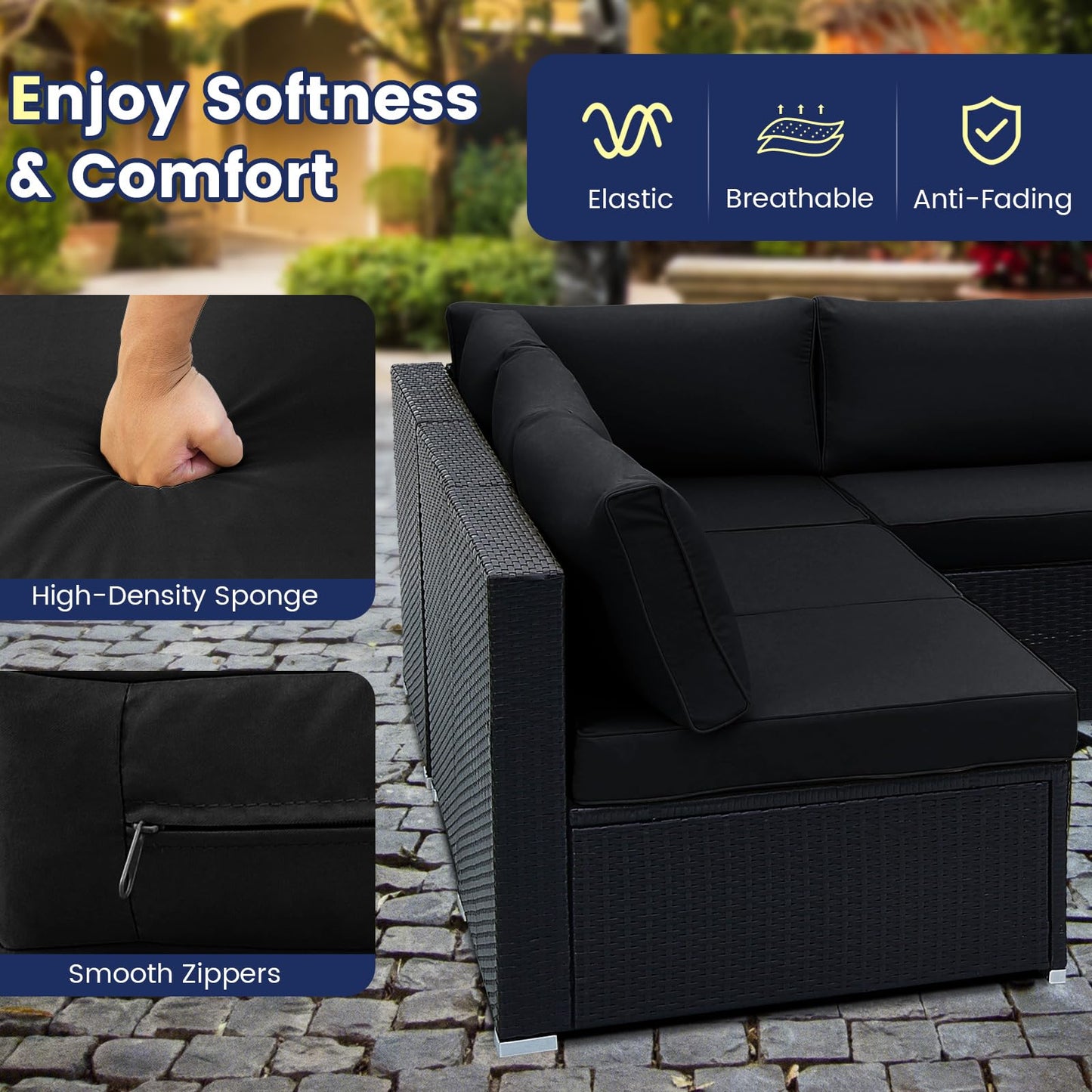 Tangkula 10 Pieces Patio Sofa Set, Outdoor Wicker Conversation Set with Soft Cushions