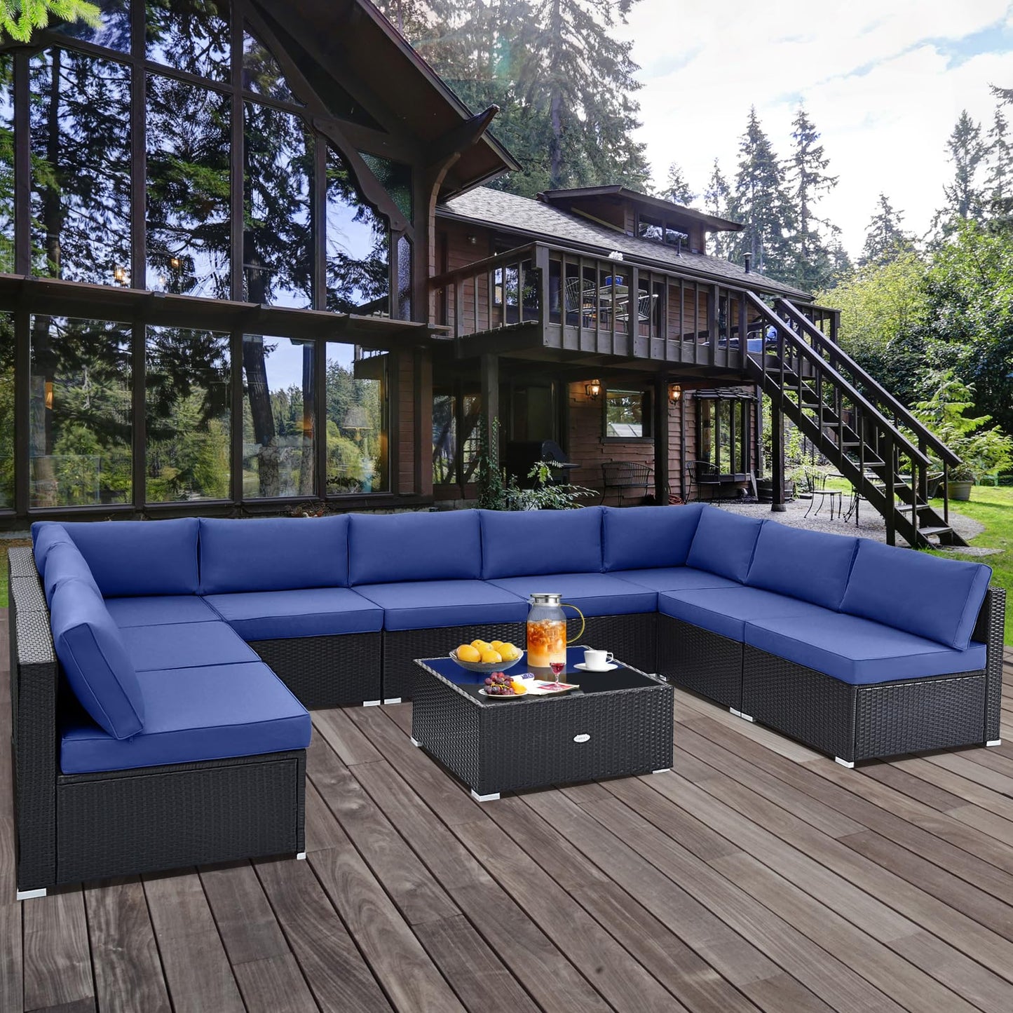 Tangkula 10 Pieces Patio Sofa Set, Outdoor Wicker Conversation Set with Soft Cushions