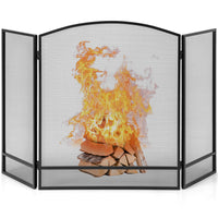 Tangkula Pare-feu pliant à 3 panneaux, Pare-étincelles en fer forgé, Housse de protection en maille métallique pour cheminée, 48,5 po x 29 po