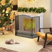 Tangkula Pare-feu pliant à 3 panneaux, Pare-étincelles en fer forgé, Housse de protection en maille métallique pour cheminée, 48,5 po x 29 po
